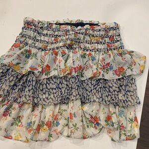 Current Air Multicolor Floral Mini Skirt Elastic waist medium stacked ruffles